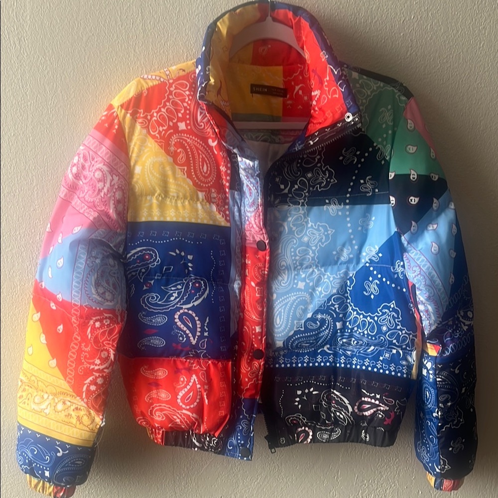 SHEIN Multicolor Paisley Puffer Jacket